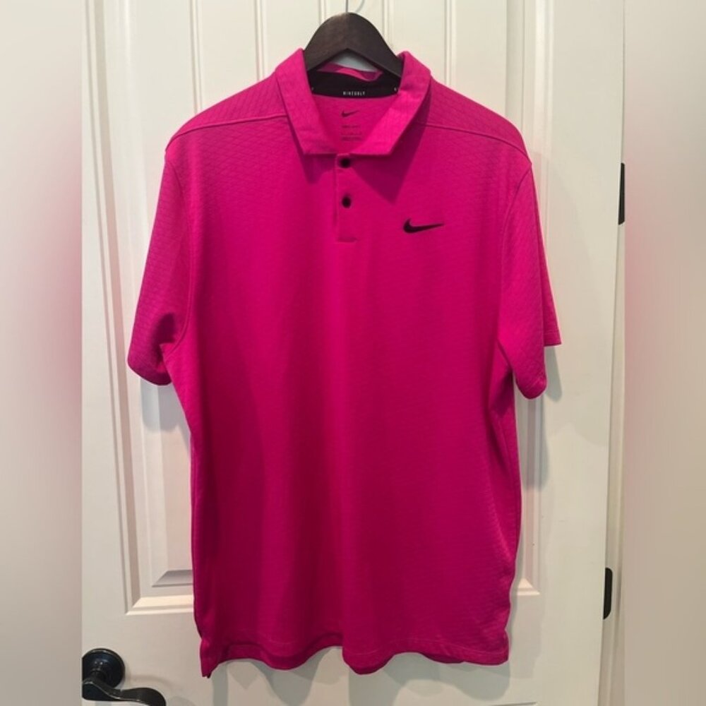 Nike Golf Shirt Mens XL Hot Pink Black Trim Summer Active Golf Wear Lightweight